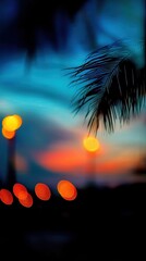 Wall Mural - abstract sunset with palm silhouette and bokeh.