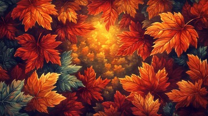 Wall Mural - Warm autumn leaves swirl softly creating a vibrant tunnel of color. AI Generated