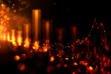 Poster - abstract visualization of financial data trends with glowing orange bars and light effects