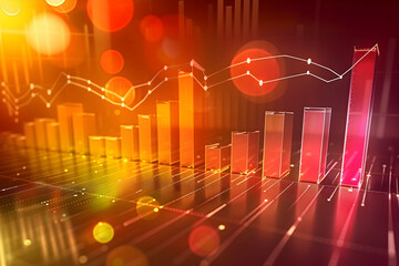 Abstract financial growth chart with glowing bars and light effects in a vibrant background