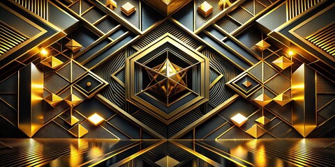 Poster - Abstract Black Gold Geometric Art: Modern Surreal Design Stock Photo
