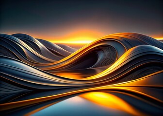 Poster - Abstract Black Line Art Fluid Shapes Landscape, Minimalist Nature Design