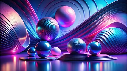 Poster - Abstract Blue Purple Shapes: Fantastic Colorful Fractal Background 3D Render