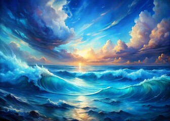 Poster - Abstract Blue Serenity: Surreal Ocean Dreamscape Stock Photo