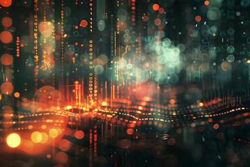 Poster - Abstract digital background with glowing particles and binary code, creating a futuristic atmosphere