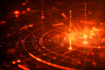 Poster - Abstract digital background with glowing orange lines and circular patterns suggesting technology