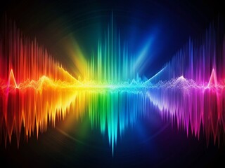 Poster - Abstract Colorful Sound Waves Vibrating on Black Background - Stock Photo