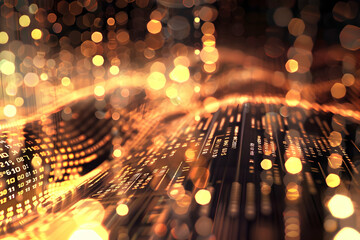 Poster - Abstract digital background with glowing data streams and bokeh effects, evoking technology themes
