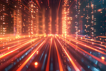 Poster - Abstract representation of vibrant light streaks creating a sense of motion in a digital landscape