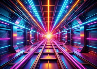 Poster - Abstract Digital Tunnel: Glowing Lines & Light, Urban Exploration Photography