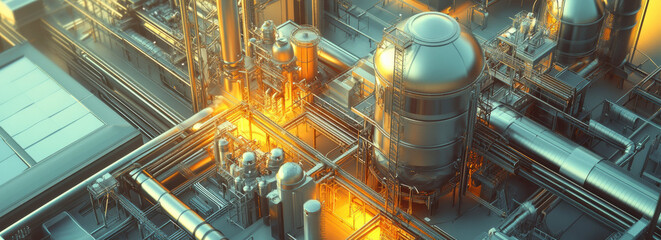 Poster - futuristic industrial energy plant with glowing pipelines and advanced machinery