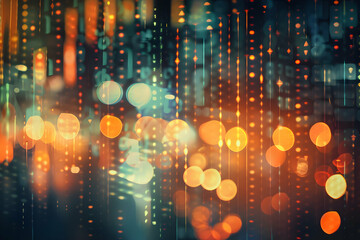 Poster - Abstract digital background with vibrant bokeh lights and data patterns creating a dynamic atmosphere