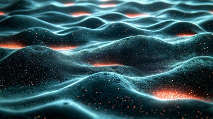 Abstract digital waves, glowing particles, tech background, science concept