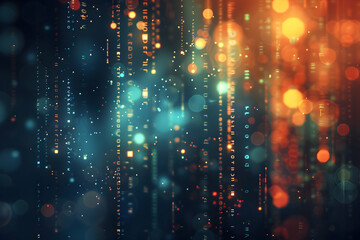 Poster - Abstract digital background with glowing particles and data streams creating a vibrant atmosphere