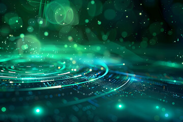 Poster - Abstract digital background with glowing particles and circular patterns creating a futuristic feel