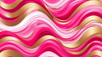 Wall Mural - wavy and swirled hot pink and gold brush strokes pattern background
