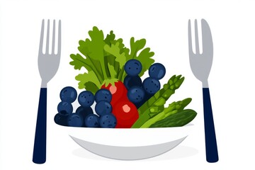 Poster - A clean minimalist icon of a balanced meal plate, divided into protein, vegetables, and grains