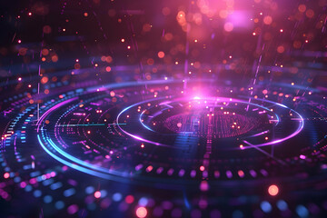 Poster - Vibrant digital abstract with glowing circles and particles creating a futuristic atmosphere