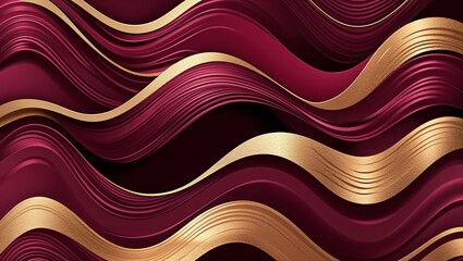 Wall Mural - wavy and swirled maroon and gold brush strokes pattern background