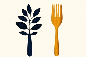 Poster - A clean minimalist icon of a leaf and fork, symbolizing plant-based vegetarian food