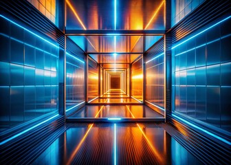 Poster - Abstract Hallway Cube Texture with Orange and Blue Laser Light