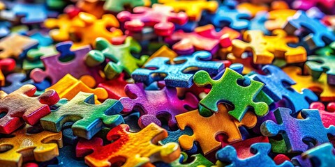 Wall Mural - Abstract Jigsaw Puzzle Pieces Conceptual Photography - Interlocking Shapes and Colors
