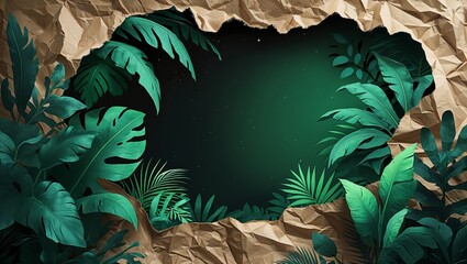 Sticker - Obsidian jungle night green color gradient kraft paper grainy rough texture banner panoramic background