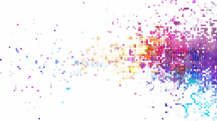 Poster - Colorful abstract digital art depicting a vibrant explosion of pixels on a white background