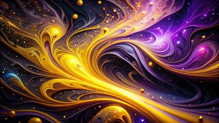 Poster - Abstract Neon Swirls: Yellow & Purple Aerial Photography Background
