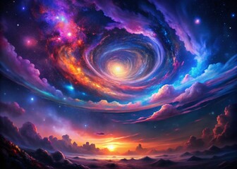 Poster - Abstract Night Swirling Smoke, Colorful Nebula, Cosmic Dust, Vibrant Galaxy, Digital Art