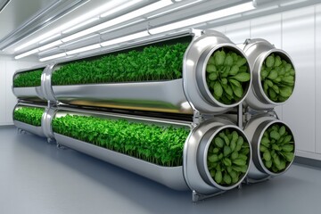 Aufkleber - A futuristic space station salad bar, where astronauts pick hydroponic greens grown in zero gravity