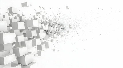 Poster - Abstract representation of white cubes dispersing into the background, creating a sense of motion