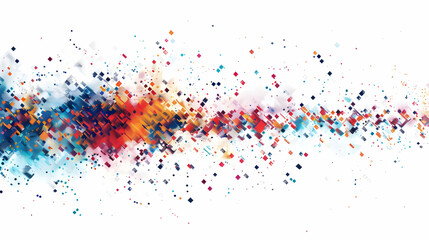 Poster - Colorful abstract digital art depicting a vibrant wave of pixels across a white background