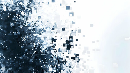 Poster - Abstract digital artwork featuring a dynamic burst of blue and white pixelated squares representing movement