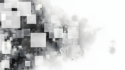 Poster - Abstract monochrome composition with overlapping squares and blurred textures in a minimalist style