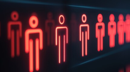Poster - Digital representation human resources, employment concepts, showcasing HR symbols in stark, vibrant red colors.