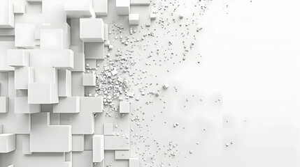 Poster - Abstract composition of white cubes breaking apart against a minimalist background