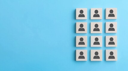 Poster - HR wooden block icons representing customer care and employee management.