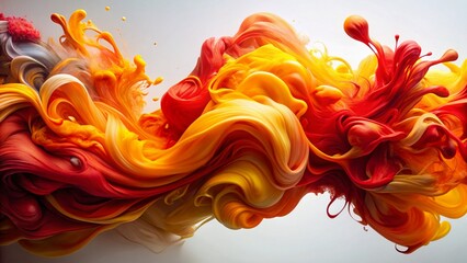Poster - Abstract Red Orange Yellow Paint Swirls White Background Fashion Photography