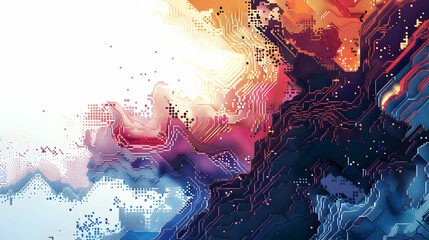 Poster - Abstract digital landscape with vibrant colors and intricate patterns resembling a flowing river