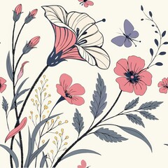 Poster - Seamless patterns. Fabric pattern. Watercolor flowers on a light background. Textile, Tile 