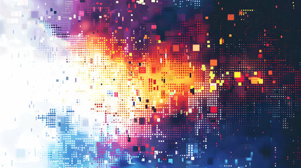 Poster - Abstract digital art featuring a vibrant explosion of colors and pixelated patterns in a cosmic backdrop