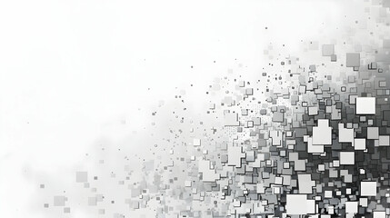Poster - Abstract grayscale design with scattered squares creating a dynamic visual effect