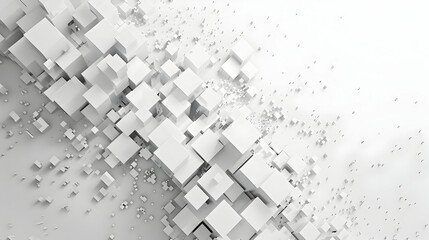 Poster - Abstract composition of white cubes scattered across a light background, creating depth