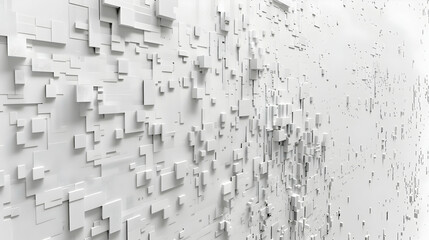 Poster - Abstract white textured wall with 3D geometric shapes creating depth and visual interest