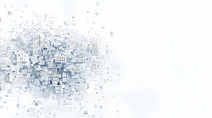 Poster - Abstract digital design featuring scattered geometric shapes and patterns in a light background