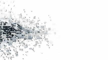 Poster - Abstract digital art depicting a fragmented landscape with floating squares and a light background