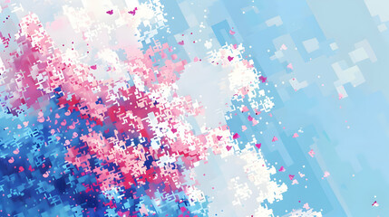 Poster - Abstract digital artwork featuring a vibrant blend of pink and blue colors with pixelated patterns
