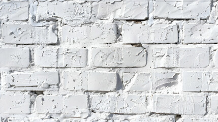 Poster - Close-up of a textured white brick wall with uneven paint and surface imperfections, ideal for backgrounds