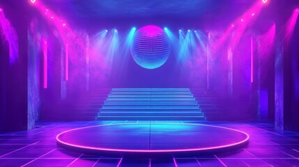 Poster - Neon stage, futuristic, vibrant colors, 3D render, product showcase